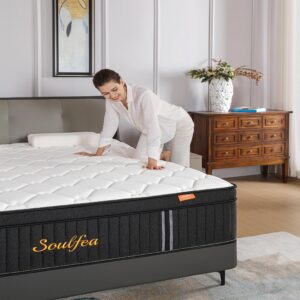 Soulfea King Size Mattress,14 Inch Memory Foam Hybrid Black King Mattresses,Pocket Spring King Mattress in a Box for Sleep Supportive Pressure Relief,Medium Firm King Mattress.