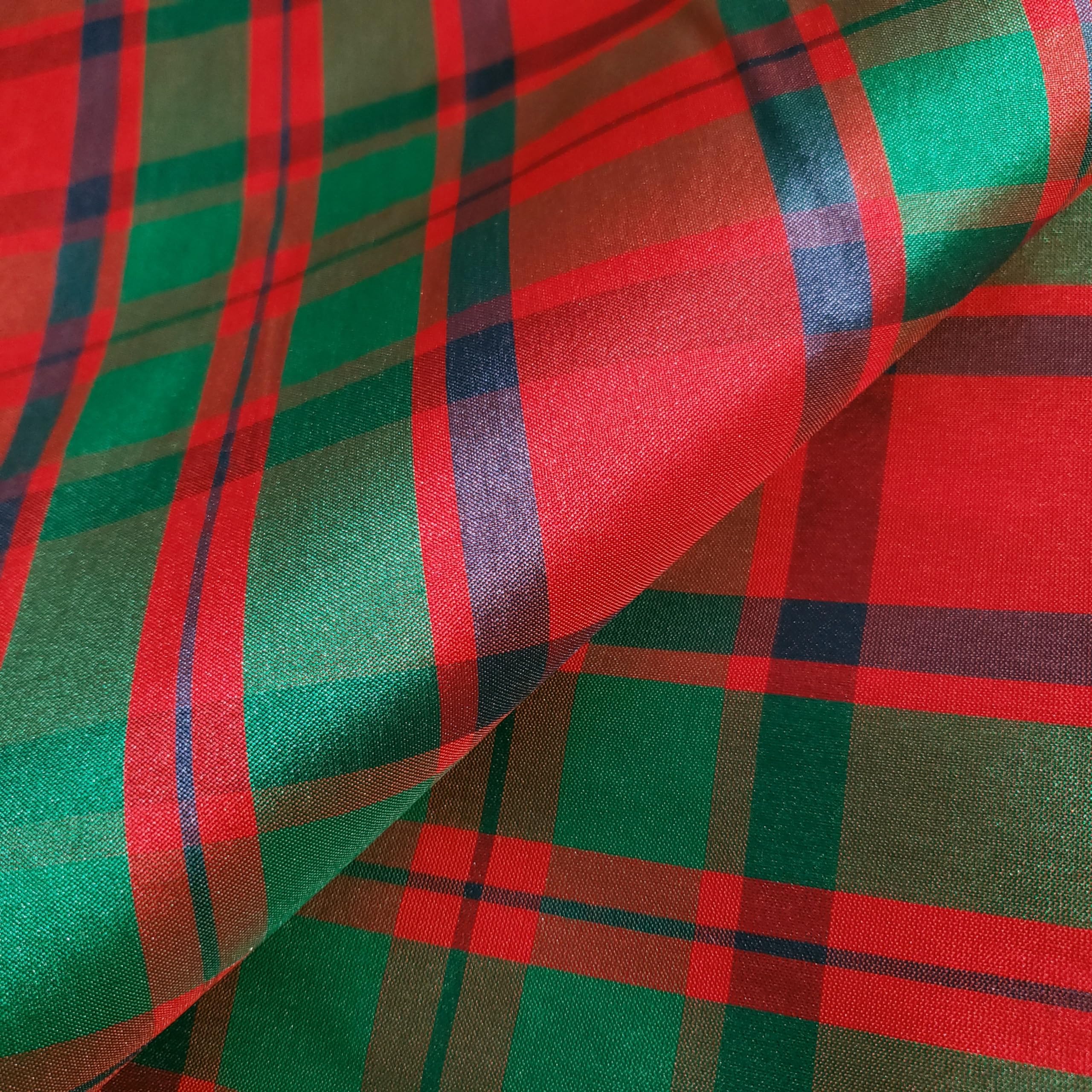 Generic Ribbon Taffeta Holiday Plaid - Hunter Green, Red, Blue - Christmas Tartan Fabric 58"" by The Yard, TAFFHGP01