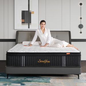 Soulfea Queen Mattresses,14 Inch Queen Size Mattresses in a Box,Memory Foam Hybrid White & Black Mattress with Provide Support and Improve Sleep Mattresses,Pressure Relief,Medium Firm