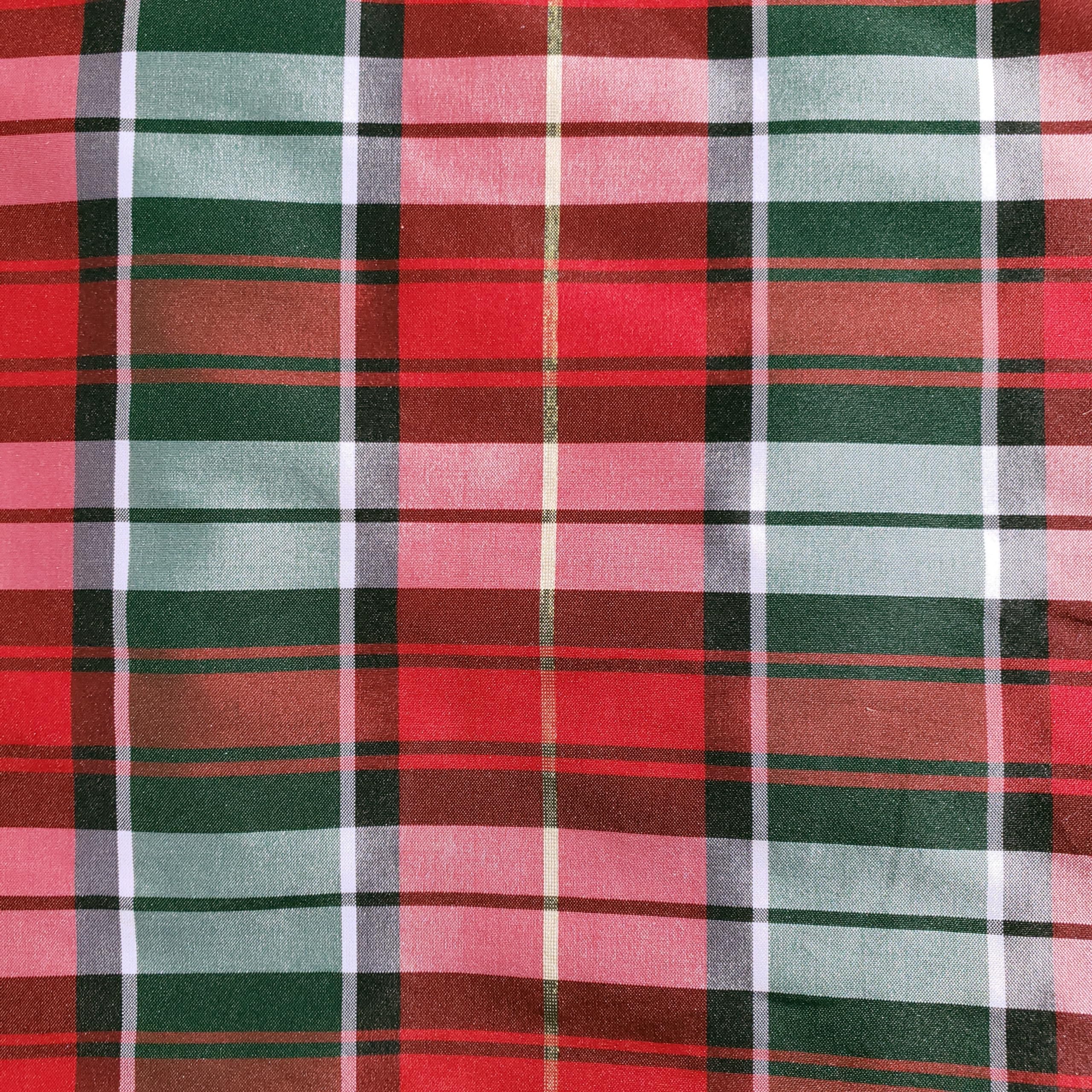 Generic Taffeta Holiday Plaid - Hunter Green, Red, White, Gold - Christmas Metallic Tartan Fabric 58"" by The Yard, TAFFHGP01