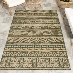 nuloom abbey geometric 7x9 indoor/outdoor area rug for living room patio deck front porch kitchen, green/brown