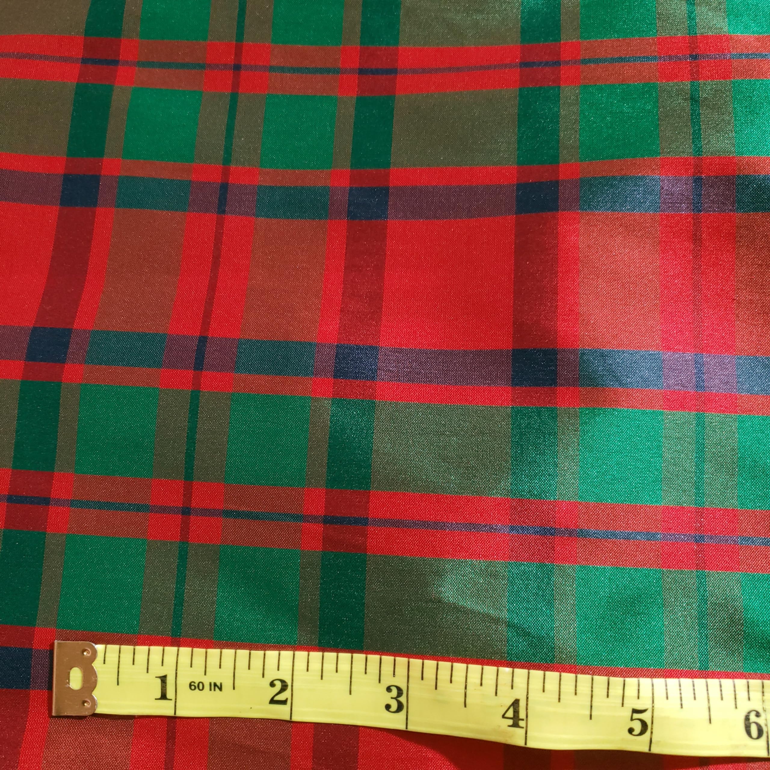 Generic Ribbon Taffeta Holiday Plaid - Hunter Green, Red, Blue - Christmas Tartan Fabric 58"" by The Yard, TAFFHGP01