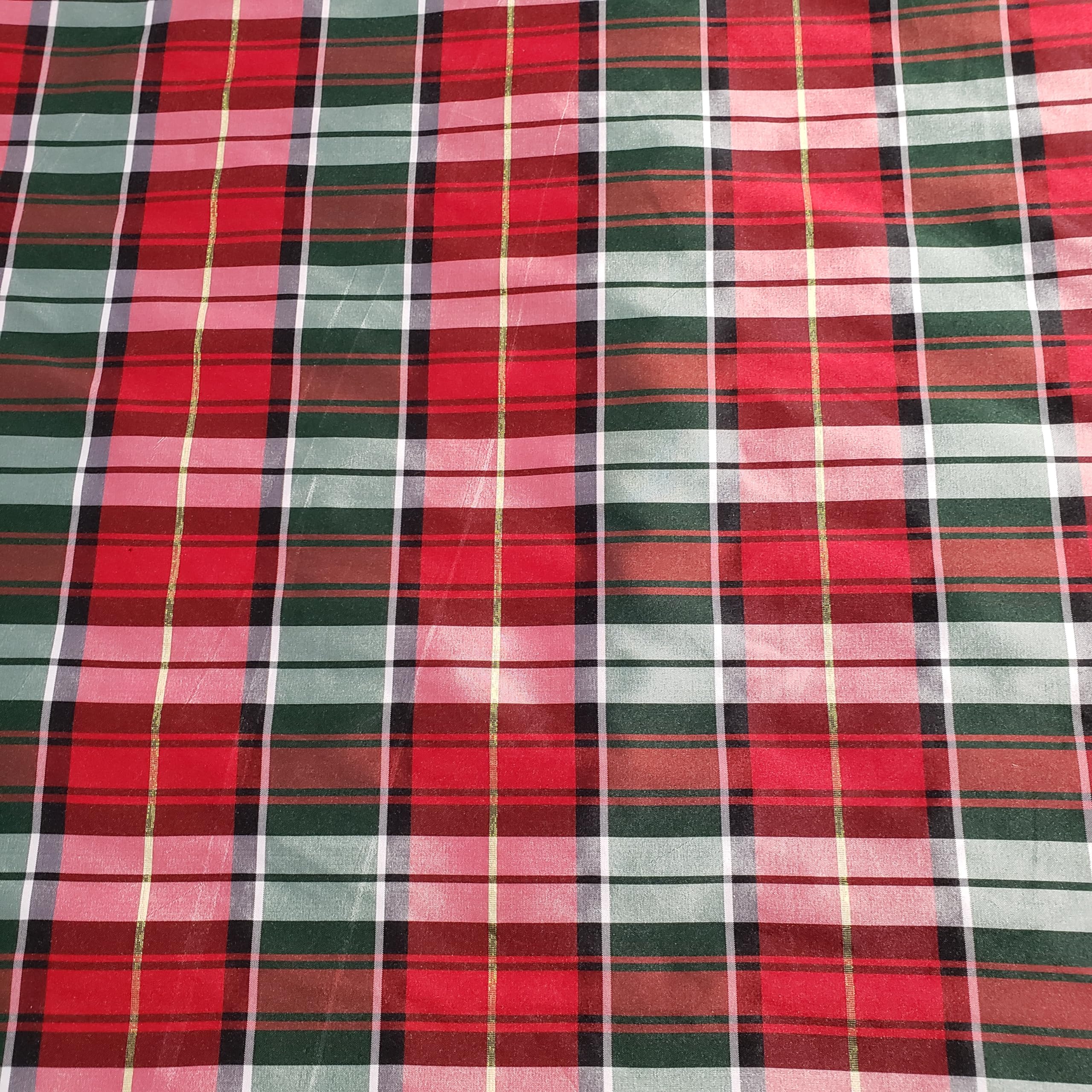 Generic Taffeta Holiday Plaid - Hunter Green, Red, White, Gold - Christmas Metallic Tartan Fabric 58"" by The Yard, TAFFHGP01