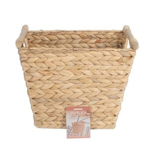 wicker trash basket with wooden handles | wicker bathroom trash can | woven trash can | wicker waste basket for bathroom, bedroom, living room, office