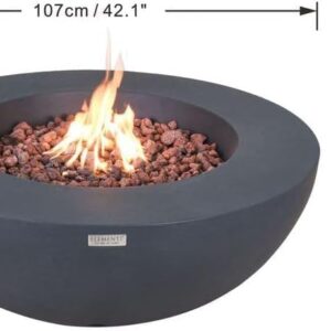 AMS Fireplace Elementi Lunar Bowl Cast Concrete Fire Table Bundle, Outdoor Fire Pit Fire TablePatio Furniture, Dark Gray (Natural Gas)