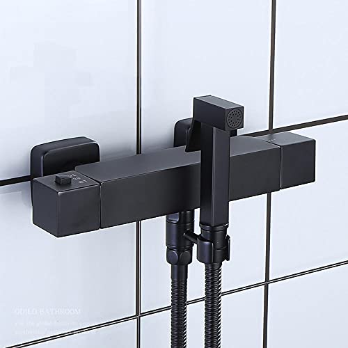 CUTPOIY Thermostatic Mixer Bidet Shower Bathroom Shower Bidet Taps Spray Toilet Cleaning Faucet Toilet Bidet Sprayer Gun Bathroom Sprayer Toilet Bidet Shower Head-Chrome-A (Black a)