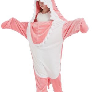 NAFLEAP Wearable Blanket Hoodie kids Shark Dinosaur Onesie Costume Gifts for Girls, Shark pink, 140