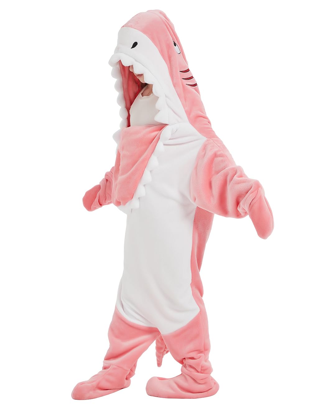 NAFLEAP Wearable Blanket Hoodie kids Shark Dinosaur Onesie Costume Gifts for Girls, Shark pink, 140