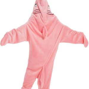 NAFLEAP Wearable Blanket Hoodie kids Shark Dinosaur Onesie Costume Gifts for Girls, Shark pink, 140