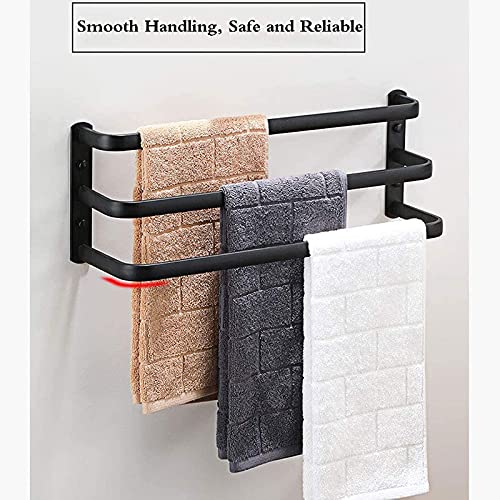 Towel Rack Bathroom Towel Holder Wall Mounted Multilayer Dislocation Space Aluminum Towel Rack Towel Stands for Bath Hotel Kitchen(Size:Double Layer 40CM Color:Black)(White,Triple Layer 60CM)