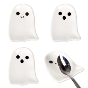 whaline 4pcs 2.8inch halloween mini ceramic spoon rests white ghost small coffee spoon holder for coffee stirrers teaspoon bar spoon coffee station bar accessories