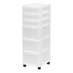 generic clear/white 6-drawer plastic storage cart with organizer top and wheels