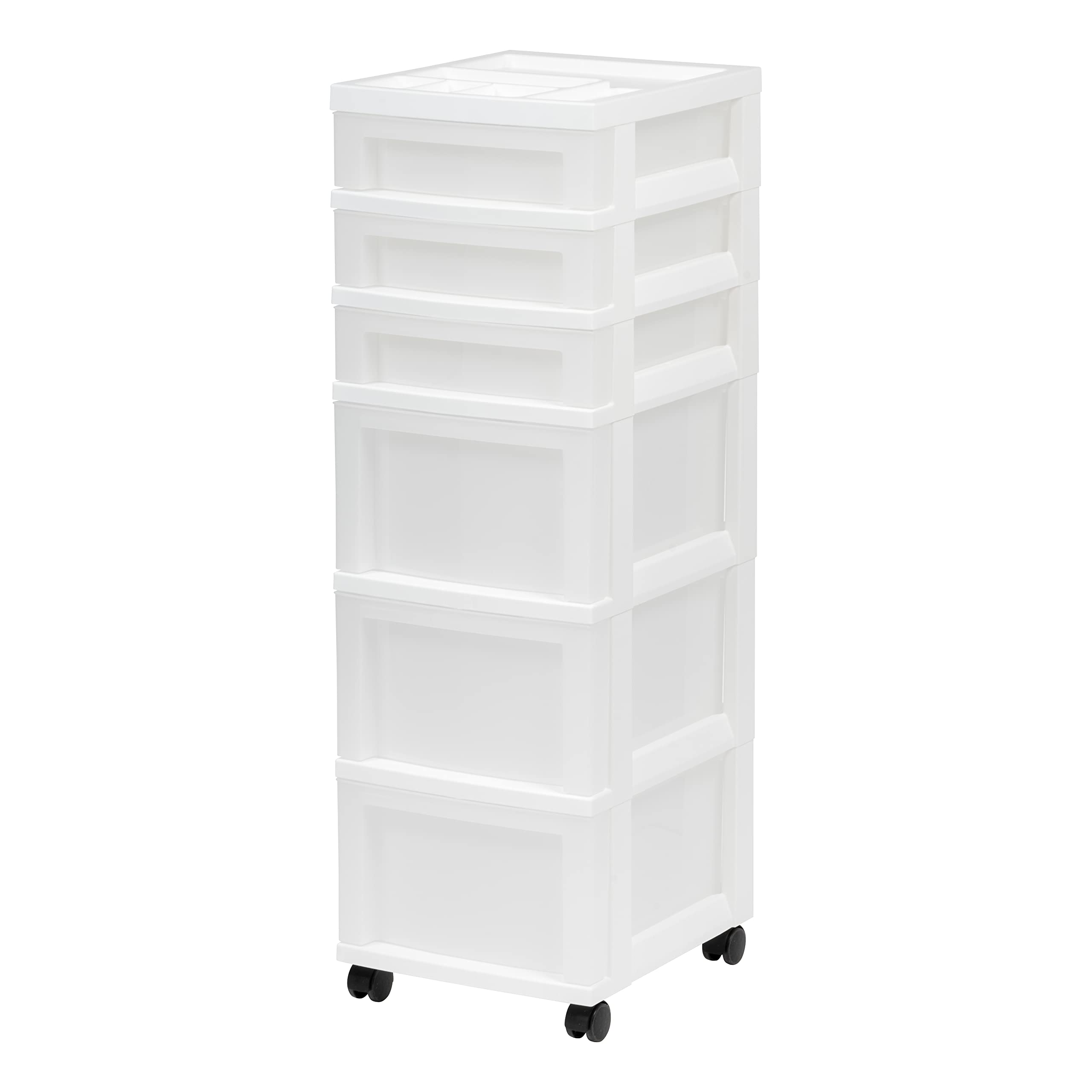 Generic Clear/White 6-Drawer Plastic Storage Cart with Organizer Top and Wheels