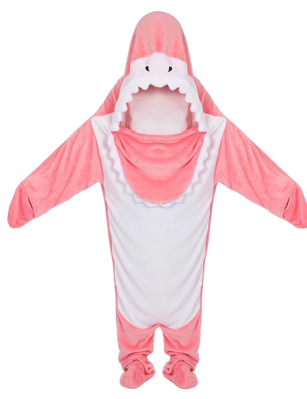 NAFLEAP Wearable Blanket Hoodie kids Shark Dinosaur Onesie Costume Gifts for Girls, Shark pink, 140