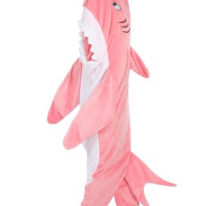 NAFLEAP Wearable Blanket Hoodie kids Shark Dinosaur Onesie Costume Gifts for Girls, Shark pink, 140