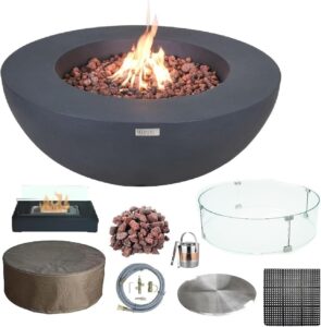 ams fireplace elementi lunar bowl cast concrete fire table bundle, outdoor fire pit fire tablepatio furniture, dark gray (natural gas)