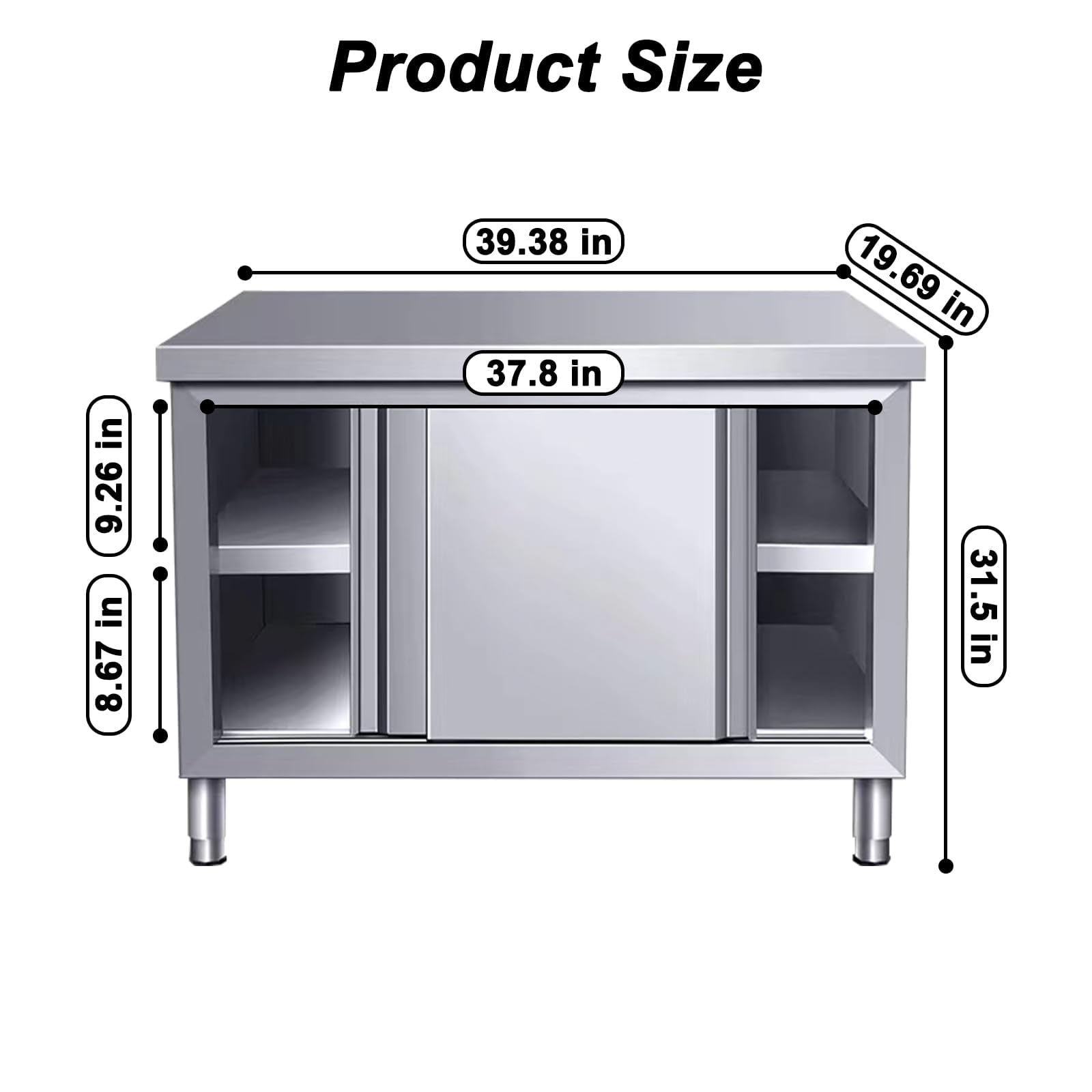 EHONXI Stainless Steel Commercial Worktable w/Sliding Doors for Prep & Work, 39" x 20" Commercial Kitchen Prep Table, Heavy Duty Workbench w/Cabinet for Home, Restaurant, Hotel and Garage