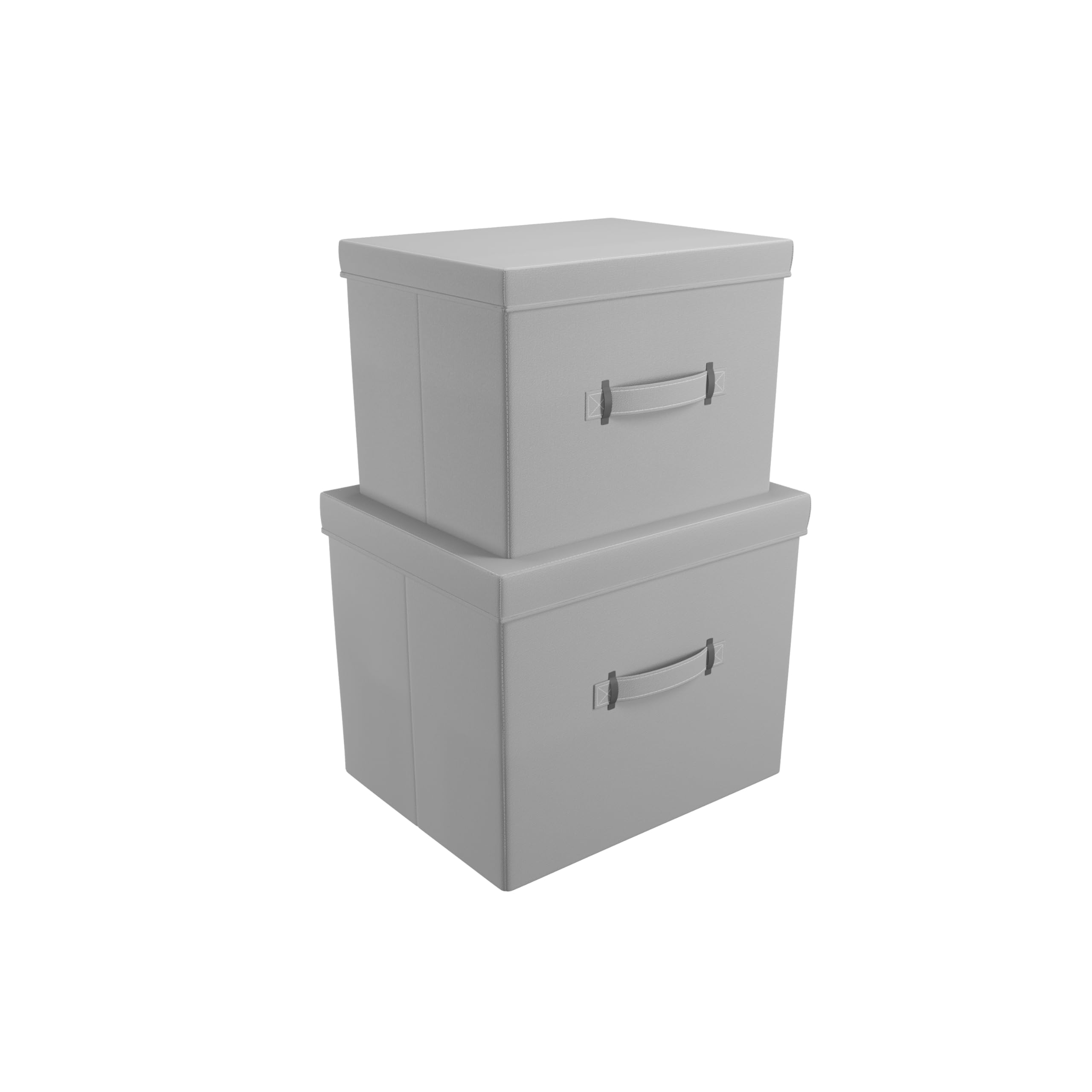 Martha Stewart Essential Collapsible Decorative Home Storage Organization With Lidded Tops, Set of 2 Nesting Boxes with Lids, Stone