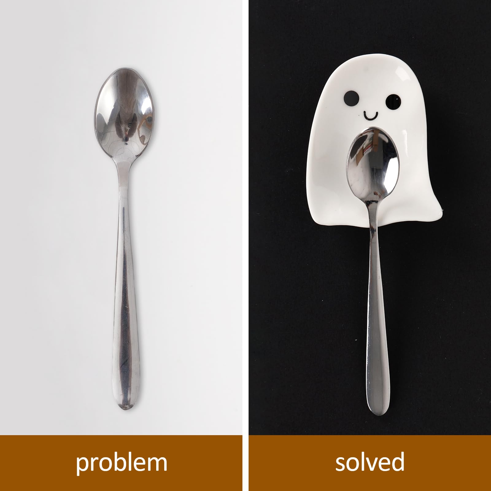 Whaline 4Pcs 2.8inch Halloween Mini Ceramic Spoon Rests White Ghost Small Coffee Spoon Holder for Coffee Stirrers Teaspoon Bar Spoon Coffee Station Bar Accessories