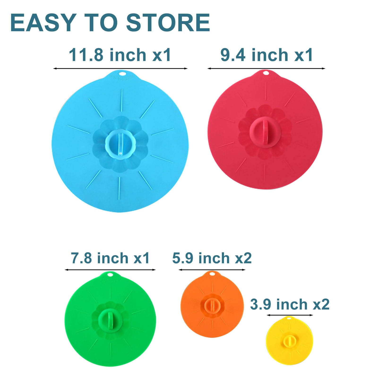 7 Pack Silicone Lids Microwave Cover Reusable Silicone Lids For Food Storage For Bowls, Cups, Plates, Pots, Pans, Skillets, Stove Top, Oven, Fridge, Dishwasher (5 Sizes)