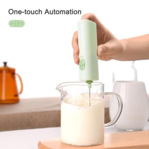 ELMWAY Powerful Electric Milk Frother, Battery Operated Drink Blender, Foam Maker Mixer, Milk Frother Handled for Coffee, Latte, Matcha, Protein Powder (Light Green)