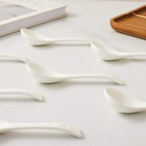 Ceramic Soup Spoons set of 8, Asian Soup Spoons, White Japanese Soup Spoon Sets for Ramen, Dessert, Pho, Noodles, Chinese Wonton,Dumpling Miso, Dishwasher Safe