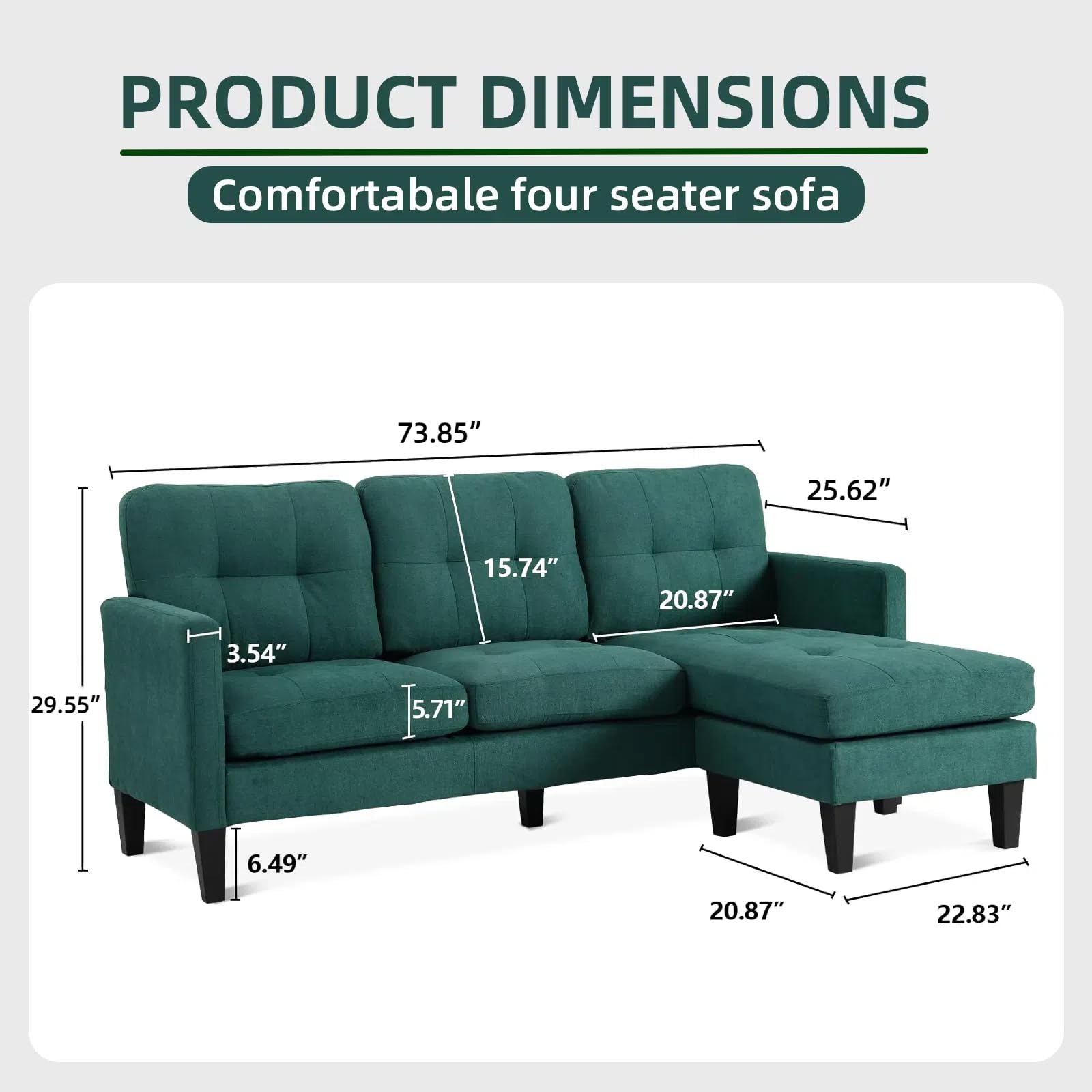 GlasFlength L Shaped Couch Sectional Couches - Cloud Couch Sectional Convertible Sofa Bed Couch Set with Reversible Chaise, Modular Sectional Sofa for Living Room Apartment Small Space(Forest Green)