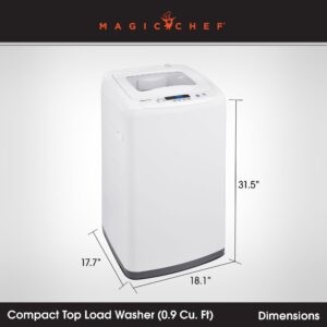 Magic Chef Top Load Compact Washer with LED Display, 6 Cycles, Delay Start Function, 3 Water Levels & 3 Temperature Settings, White, 0.9 Cubic Feet