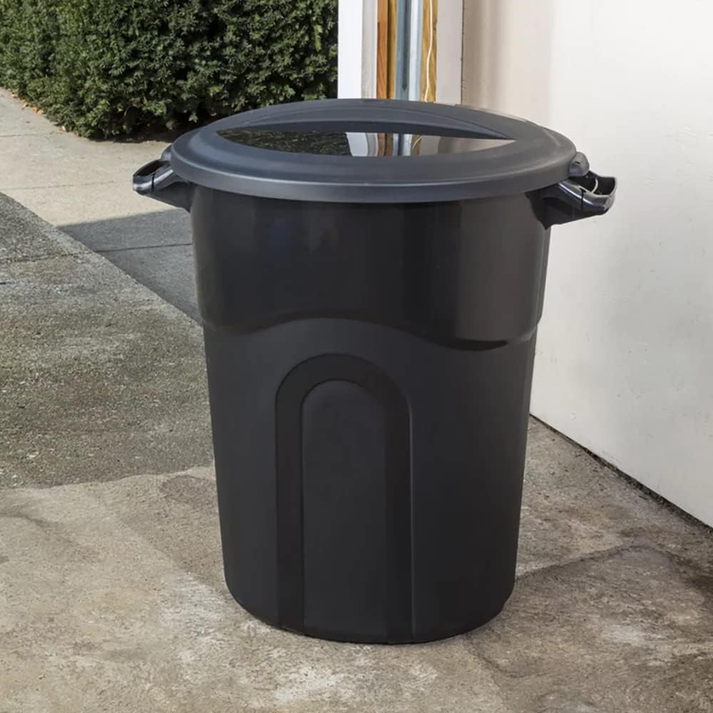 DqOasd 20 Gallon Injection Molded Trash Can,Outdoor Garbage Can with Lid Heavy-Duty Handles, Heavy-Duty Construction, Perfect Backyard, Deck, or Garage Trash Can, black