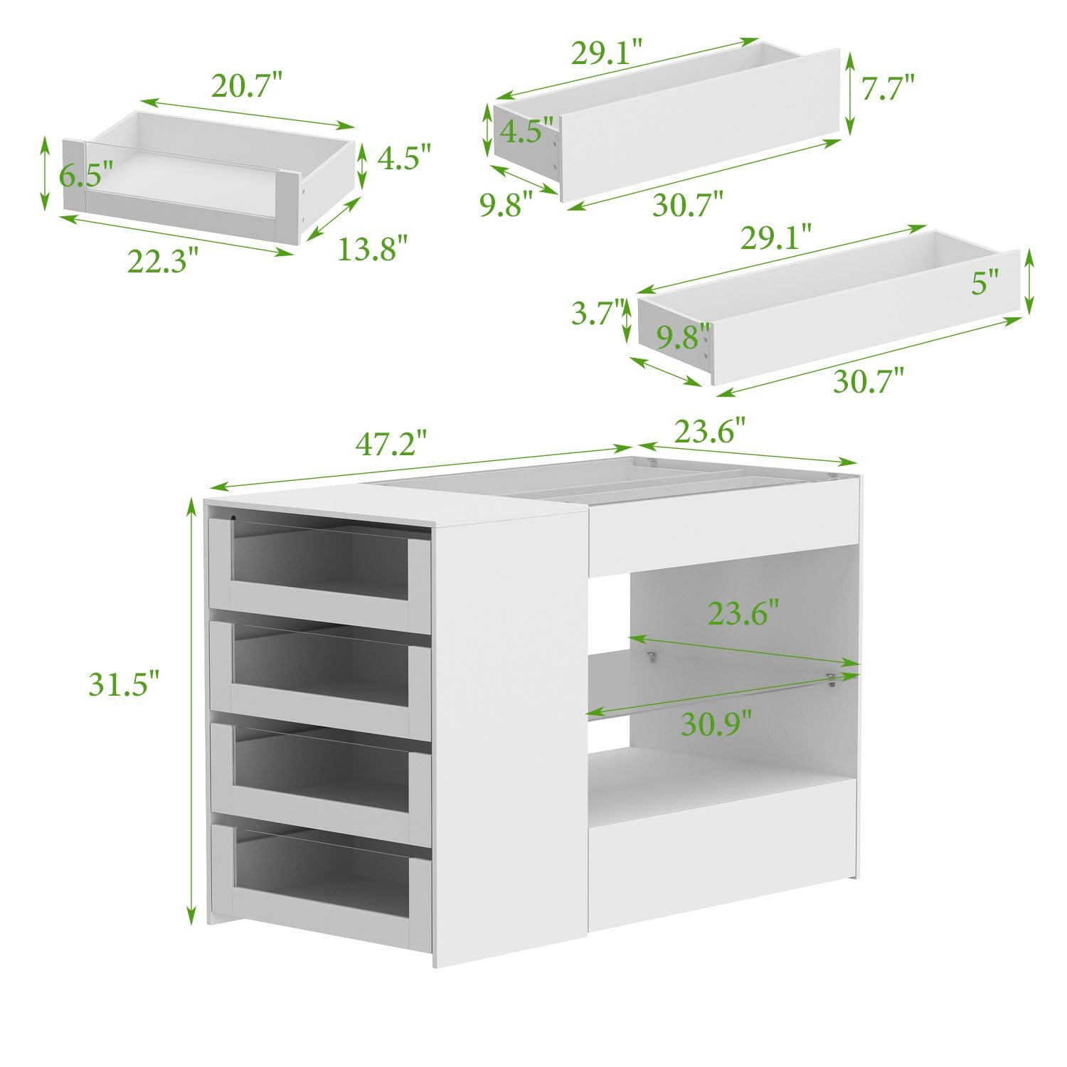 MOUMON Makeup Vanity Storage Island with Drawers and Shelves, Wardrobe Closet Island with Glass Tabletop, for Dressing Room Cloakroom White (47.2”W x 23.6”D x 31.5”H)