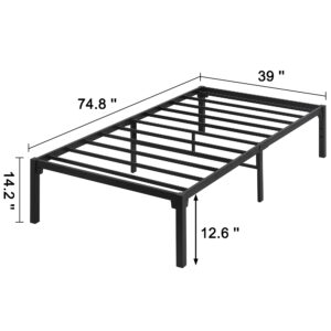 VECELO 14" Twin Size Bed Frame Quick Lock No Screws Metal Platform/Mattress Foundation/No Box Spring Needed