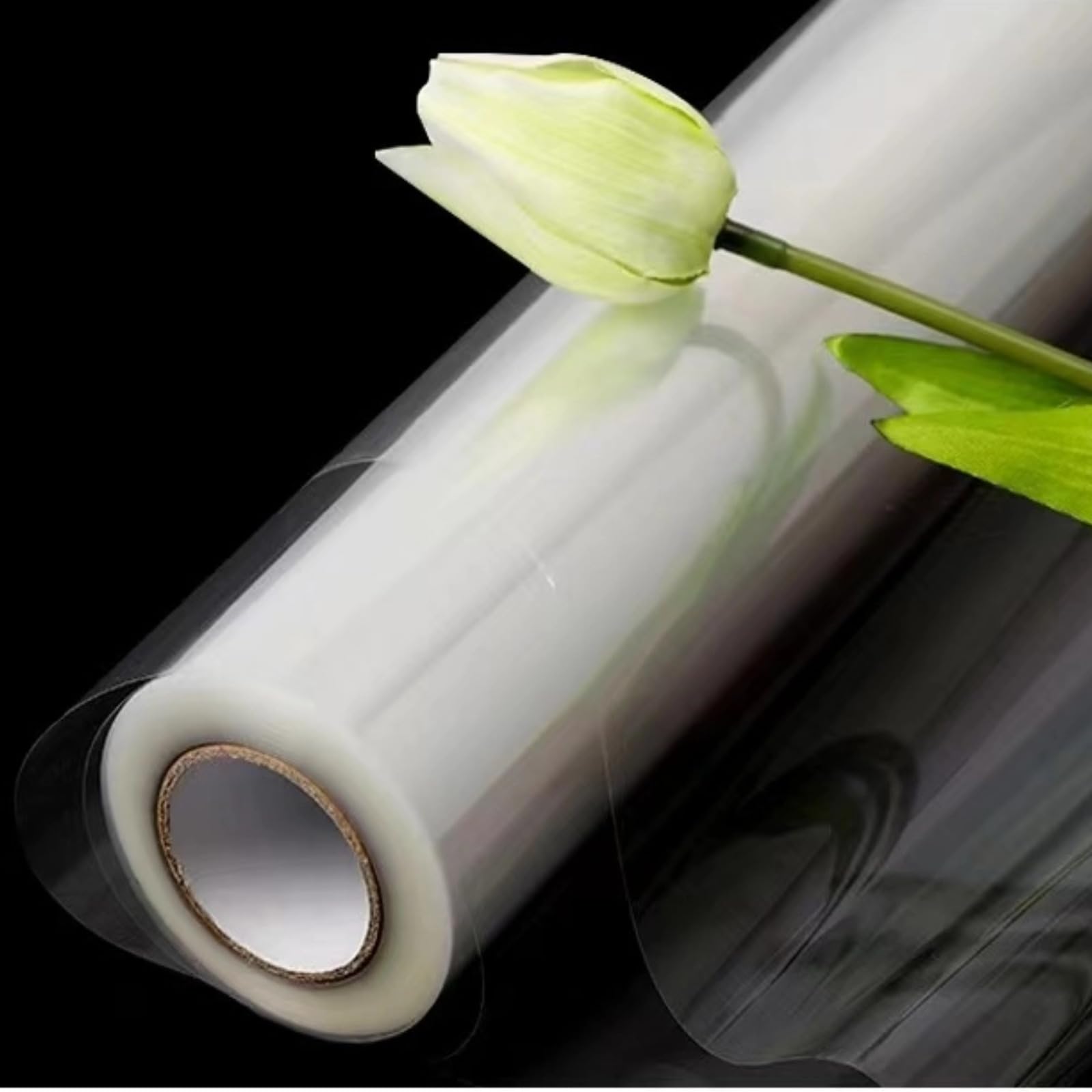 Vanhench Clear Cellophane Wrap, 32" x 50' Folded 3Mil Thick Cellophane Wrap Roll for Gift Basket Treats Goodie Bouquet Flower Wrapping, Clear Plastic Wrap for Gifts Table Covering (32" fold into 16")