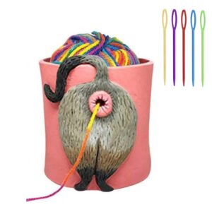 yarn bowls for crocheting knitted cat butt wool ornament abs craft knitting bowl with 5pcs knitting needles (grey)