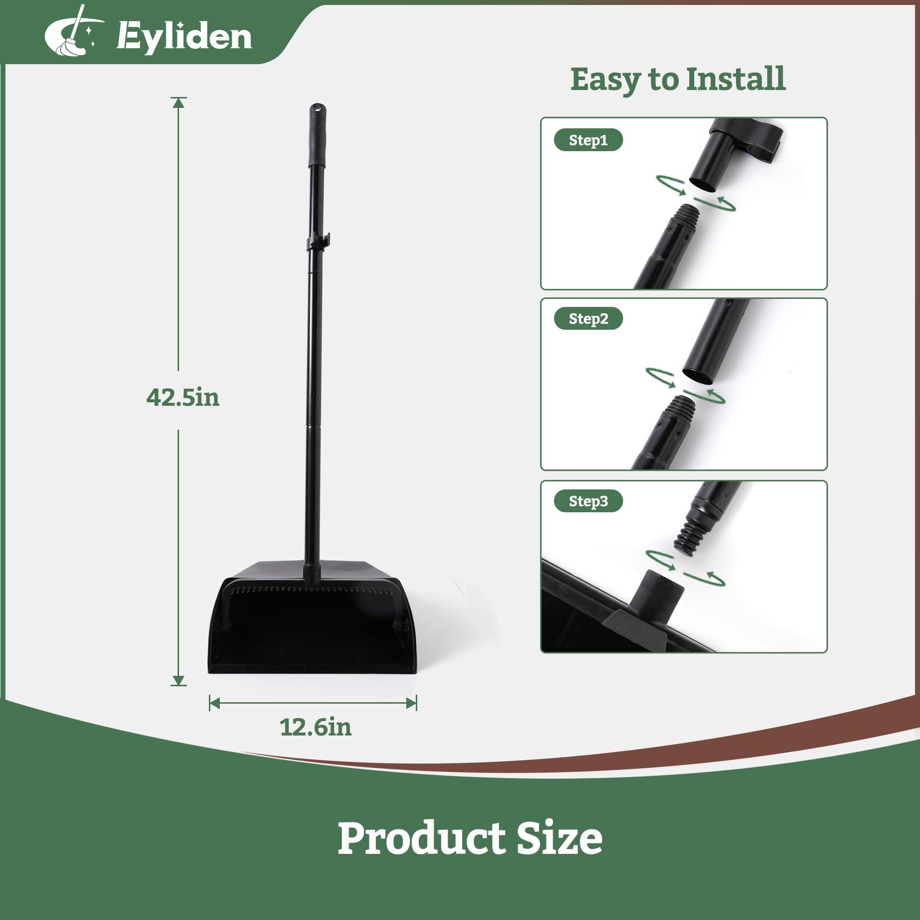 Eyliden Large Commercial Dustpan with Comb Teeth, Upright Heavy Duty Dust Pan for Restaurants Garages Courtyard Sidewalks Lobby Home Kitchen Room Office Classroom (1pc Dustpan)