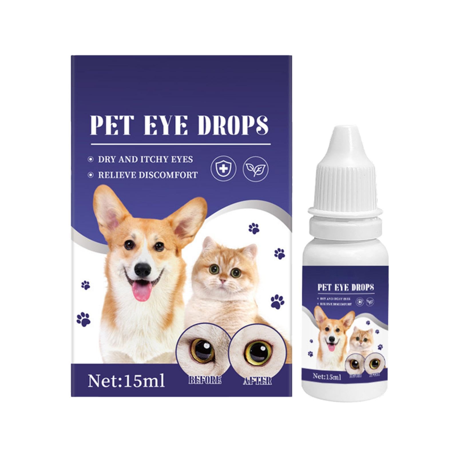 Generic Pet Eye Drops - Pet Eye Brightener, Feline Eye Drops | 20ml Eye Wash Tear Stain Solution for Dogs, Cat Eye Cleanse Gentle Herbal Extract Formula for Puppies and Cats Eye Health Debris Removal