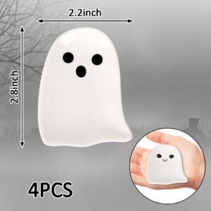 Whaline 4Pcs 2.8inch Halloween Mini Ceramic Spoon Rests White Ghost Small Coffee Spoon Holder for Coffee Stirrers Teaspoon Bar Spoon Coffee Station Bar Accessories