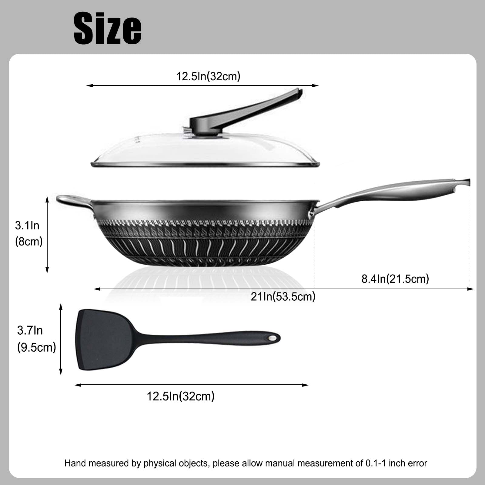 BigNoseDeer Wok Pan With lid Hybrid Nonstick 12.5Inch Honeycomb work With Handle Woks & Stir-Fry Pans Nonstick PFOA Free Cookware Suitable for Induction Ceramic Electric and Gas Cooktops