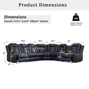 A Ainehome Power Reclining Sectional Sofa Couch with LED Light, Leather Recliner Electric Reclining Sectional Couch Recliner Sofa Set with Cup Holder,USB Port,Storage Console for Living Room (Black)