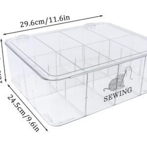 Xbopetda Clear Sewing Box, 8 compartments Sewing Basket Empty, Sewing Storage Box Sewing Supplies Organizer with Removable Dividers, Sewing Kit Storage Box for Scissors/Thread/Pins/Needles/Clips