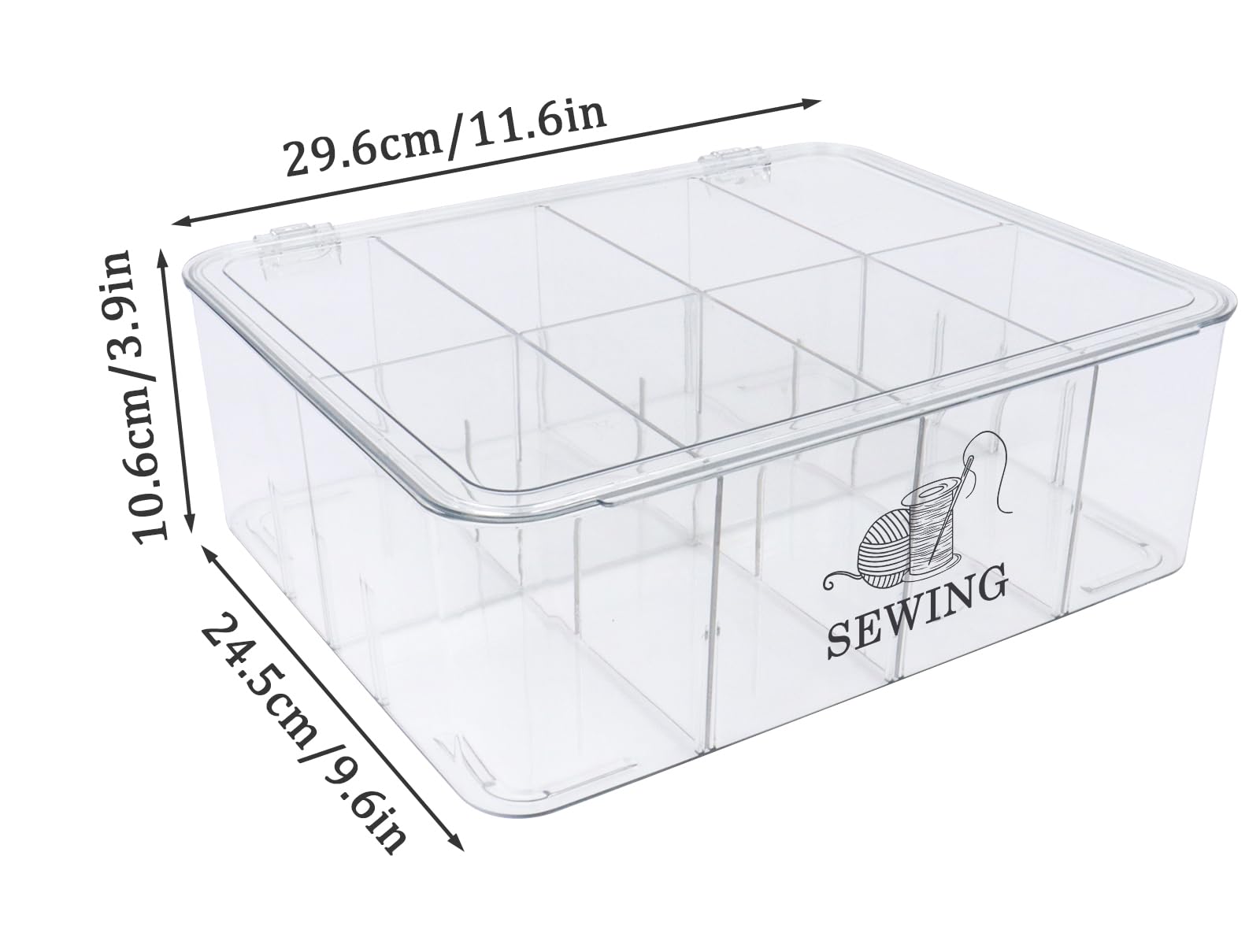 Xbopetda Clear Sewing Box, 8 compartments Sewing Basket Empty, Sewing Storage Box Sewing Supplies Organizer with Removable Dividers, Sewing Kit Storage Box for Scissors/Thread/Pins/Needles/Clips