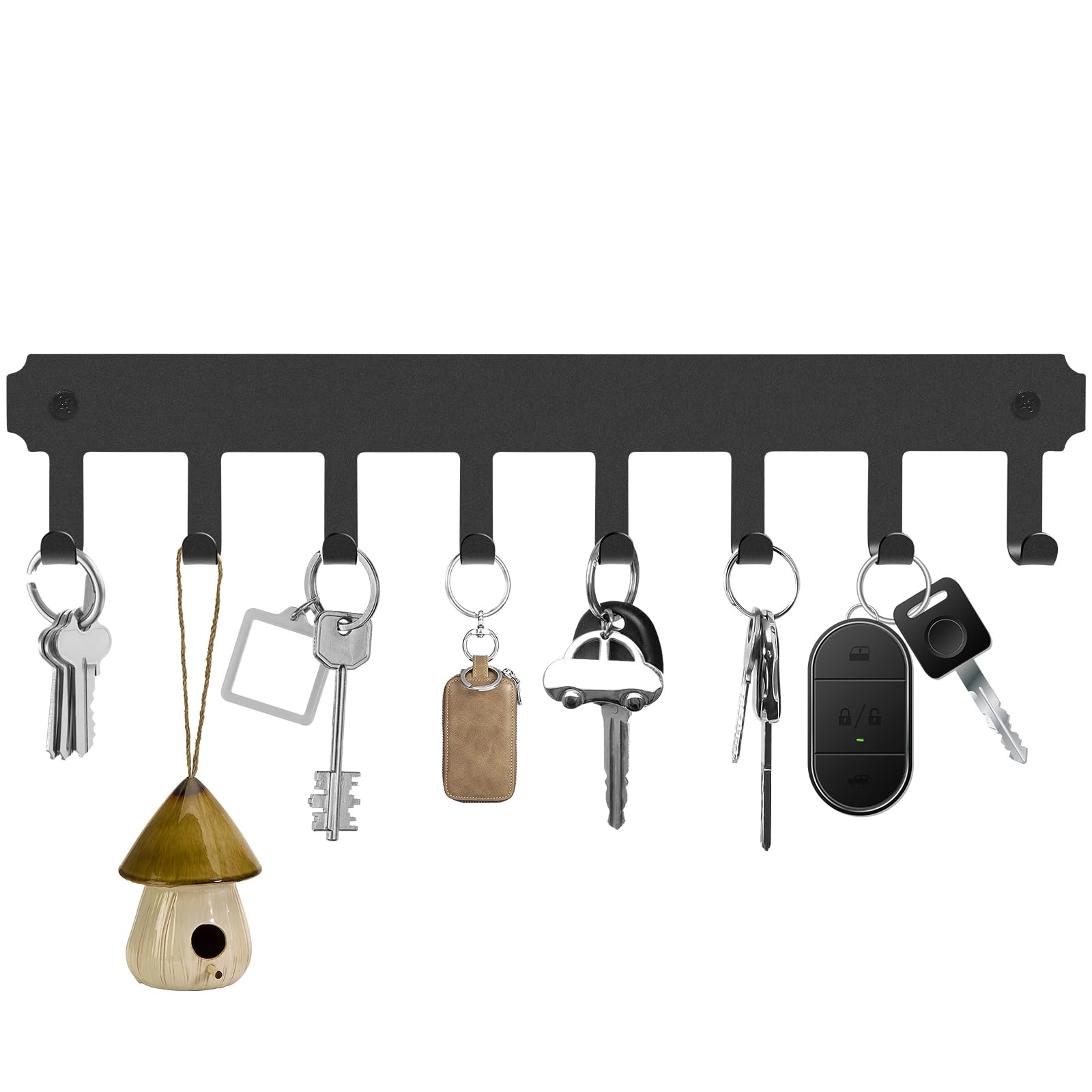 Key Holder for Wall, Key Hooks with 8 Hooks Wall Mounted Black Key Hanger Self Adhesive Key Racks Organizer for Hallway Doorway Entryway Bathroom Kitchen Living Room