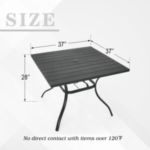 Nixtopia 37" Plastic Top Square Patio Dining Table for 4 Person with Metal Steel Leg and Umbrella Hole for Backyard Bistro Outdoor Furniture - Three-Dimensional Wood-Like Grain