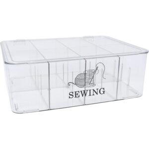 Xbopetda Clear Sewing Box, 8 compartments Sewing Basket Empty, Sewing Storage Box Sewing Supplies Organizer with Removable Dividers, Sewing Kit Storage Box for Scissors/Thread/Pins/Needles/Clips