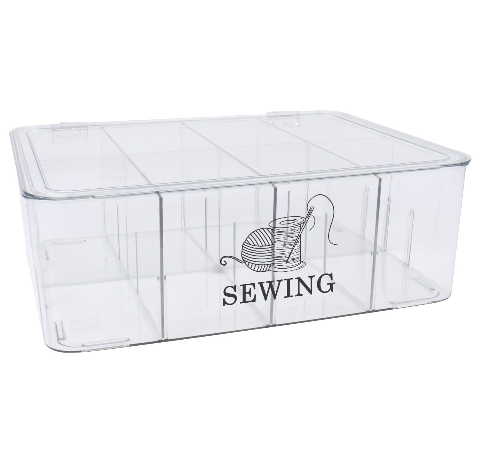 Xbopetda Clear Sewing Box, 8 compartments Sewing Basket Empty, Sewing Storage Box Sewing Supplies Organizer with Removable Dividers, Sewing Kit Storage Box for Scissors/Thread/Pins/Needles/Clips