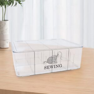 Xbopetda Clear Sewing Box, 8 compartments Sewing Basket Empty, Sewing Storage Box Sewing Supplies Organizer with Removable Dividers, Sewing Kit Storage Box for Scissors/Thread/Pins/Needles/Clips