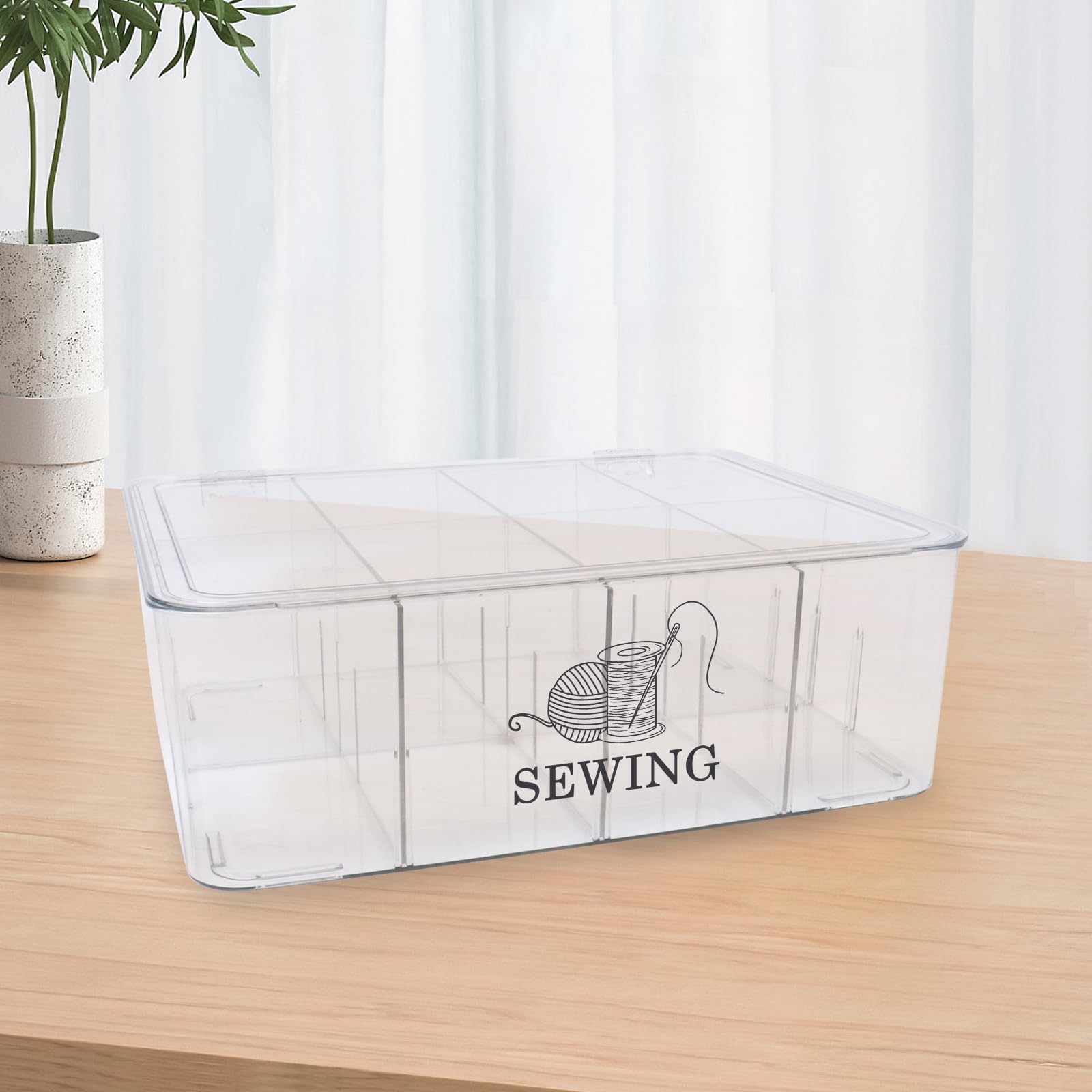 Xbopetda Clear Sewing Box, 8 compartments Sewing Basket Empty, Sewing Storage Box Sewing Supplies Organizer with Removable Dividers, Sewing Kit Storage Box for Scissors/Thread/Pins/Needles/Clips