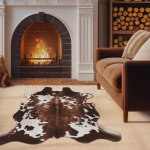 Faux Cowhide Cow Print Rug: 4.6 x 5.2 Feet Cow Hide Animal Print Area Carpet Large Western Decor for Living Room Bedroom (4.6 * 5.2ft)