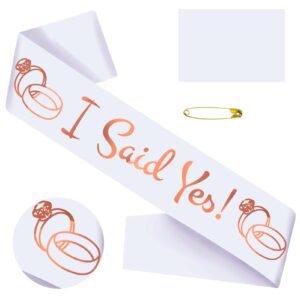 generic i said yes sash with rose gold foil, future mrs sash | engagement party sash | proposal sash | bachelorette party sash, bridal shower sash for bride to be (white + rose gold)