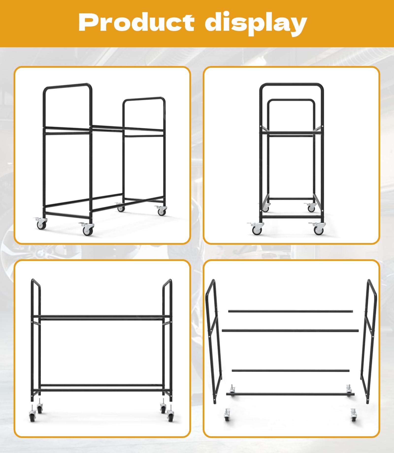 Landrol Tire Cart Rack Organizer, Heavy Duty Mobile Tire Holder for Garage Storage, Adjustable Tire Stand Indoor/Outdoor with 2 Universal Rolling Wheels Shelves