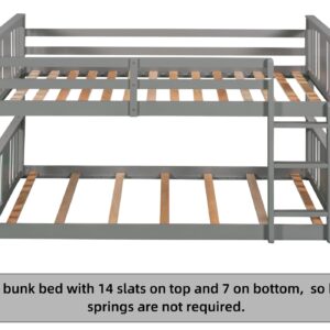 Merax Kids Bunk Bed Twin Over Twin, Wood Low Floor Bunkbed with Stairs Guardrail for Boys, Girls, Toddlers, No Box Spring Required, Grey